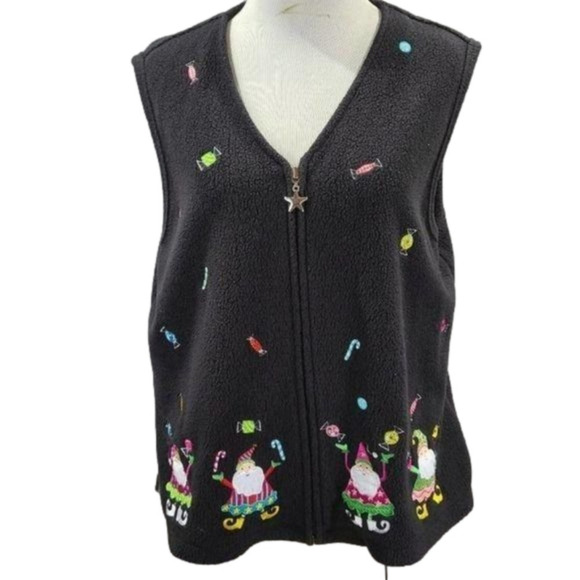 EMBROIDERED Elf's  and Christmas candy Zip up vest - Picture 1 of 12